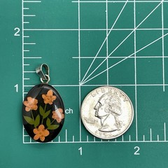 925 Sterling Silver Black Oval Pressed Dried Flower Resin Pendant Botanical