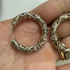 Vintage .925 Sterling Silver Filigree Scroll Hoop Earrings