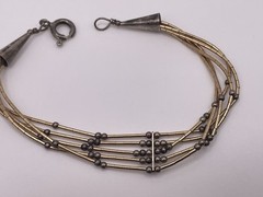 Vintage 925 Sterling Silver Multi Strand Bracelet Gold Tone Beaded 7”
