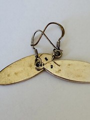Vintage Sterling Silver Abalone Mother Of Pear Mosaic Oval Dangle Hook Earrings