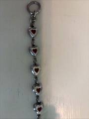 Vintage 9 Links of red Enamel Hearts Sterling Silver 0.925 7″ Bracelet w Toggle