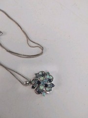 Floral 925 Sterling Silver Flower Pendant Necklace Opal Light & Dark Blue Topaz