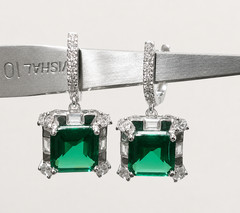Art Deco 10.81CT Colombian Emerald Square Cut & White CZ Earrings Set For Girls.