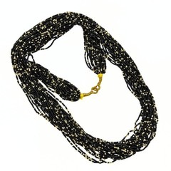 Vintage Retro Black Gold Glass Seed Beads 25 Strands Torsade Necklace