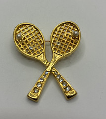 Vintage Tennis Brooch Pin Lot Avon Sports Racket Faux Pearl Gold Silver Tone 3