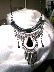 Vintage Peruvian Alpaca Nickel Silver Chrysocolla Teardrop Bib Choker Necklace