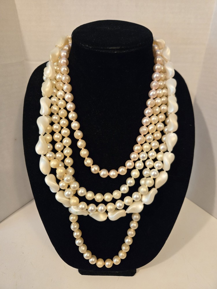 Vintage Fancy Pop Bead Assorted Faux Pearl Tones And Shapes Necklaces