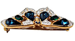 Vintage 80’s Signed Carolee Teal Green Crystal Butterfly Moth Brooch Pin Figural