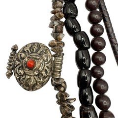 VTG Multi-Strand Ethnic Tribal Boho Beaded Necklace with Silver-Tone Medallions