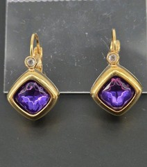 Vintage 90s Joan Rivers Purple Crystal Square Bezel Leverback Earrings