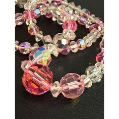 Vintage Beaded Necklace Crystal Pink Clear Aurora Borealis