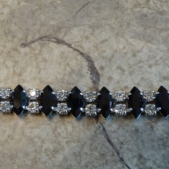 VINTAGE B. DAVID JET BLACK MARQUIS & ROUND RHINESTONE BRACELET 6.5″