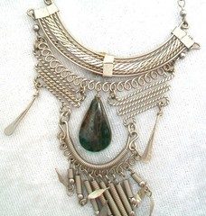 Vintage Peruvian Alpaca Nickel Silver Chrysocolla Teardrop Bib Choker Necklace