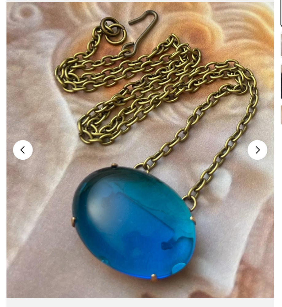 Vintage Necklace Art Deco Antique Teal Blue Czech Glass Pendant