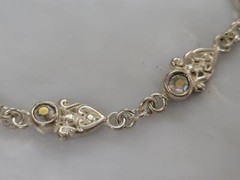 Sterling Silver Link Bracelet w/ Iridescent Stones 8-1/4″~ 13.4 grams ~ 13-K836