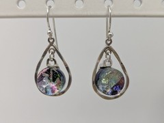 925 Sterling Silver Dichroic Glass Drop Earrings Teardrop Dangle 1.25″