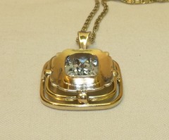 Antique Art Deco 835 Silver & Blue Spinel Pendant Necklace 19 1/2″ Snail Chain