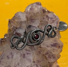 vintage 925 sterling silver intertwined twin snake brooch pin faux ruby red gem