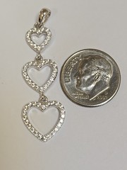 Sterling Silver ~ Triple Heart Pendant ~ Clear CZ Graduated Drop ~ VINTAGE