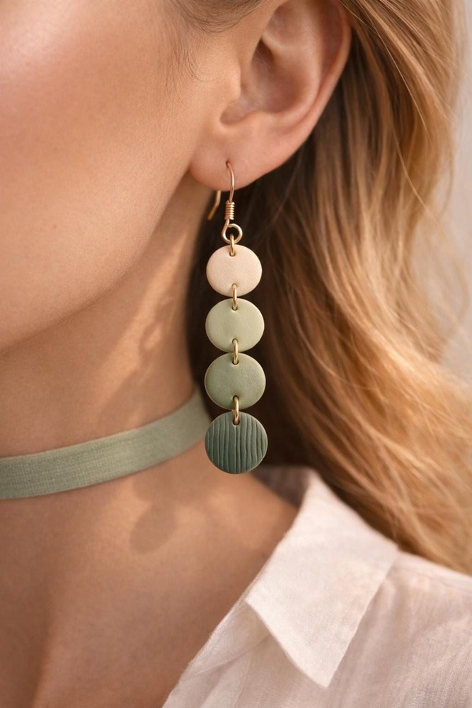 Sage Green Dangle Earrings | Minimalist Polymer Clay | Gold Lightweight Gift
