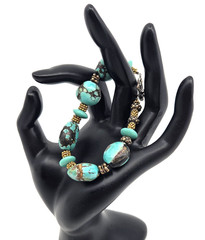 VTG Turquoise Nugget Sterling Toggle Closure and Spacer Beads 7″ Bracelet
