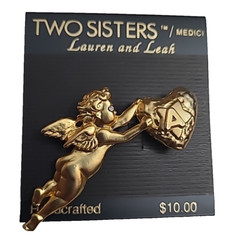Two Sisters Medici Lauren & Leah Handcrafted Cherub Brooch w/ Heart “A” Vintage