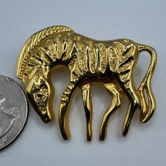 Vintage Gold-Tone Zebra Brooch Pin With Textured Design & Secure Clasp