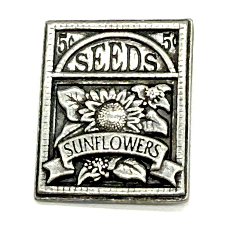 Vintage Birds and Blooms Sunflower Seeds Pewter Brooch Pin Badge Lapel Gardening
