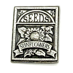 Vintage Birds and Blooms Sunflower Seeds Pewter Brooch Pin Badge Lapel Gardening