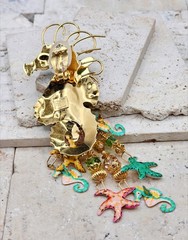 VERY RARE! Vintage Retired Lunch At The Ritz SEAHORSE EARRINGS 5″ Hand painted