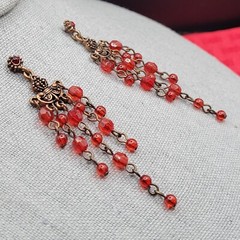Ornate Red and Copper Chandelier Post Dangle Shoulder Duster Earrings 2.5″
