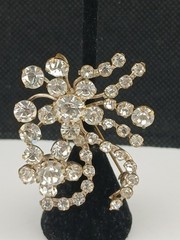 1950s Austria silver plated clear crystals spray brooch clip on earnings set