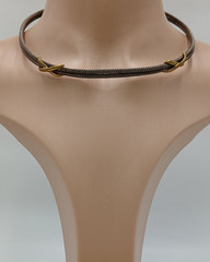 VTG 925 Taxco Mexico Heavy Cable Choker Necklace 61g Two Tone Accent End Caps