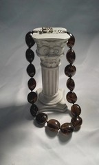 Vtg Chunky Smoky Quartz With Rutilated Inclusions Knotted Beaded 16″ Necklace