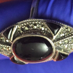925 Sterling Silver Black Gemstones Ring Size 6 3/4 Art Deco Style? 6 Grams