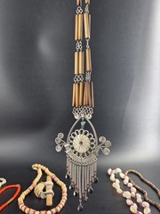 Vintage BOHO Jewelry & Hair Accessory, Lot Of 9 Wood Metal Shells Beads Leather