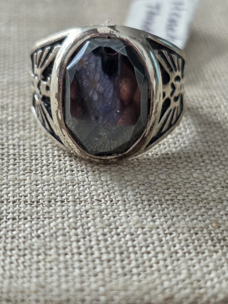 Vintage Sterling Wheeler Navajo Hematite Thunderbird Men’s Signet Ring Sz 12