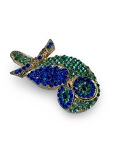 Vintage Gold Tone Owl Brooch Blue & Green Rhinestone Crystal Bird Pin Statement