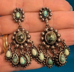 Graziano Natural Stone Turqoise Veined Post Dangle/Drop Earrings Signed