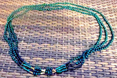 Vintage Malachite Triple Strand Beaded Necklace With Gold Bead Accents And Bars