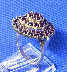 X11 Antique 3 Level 60 x Red Garnet, 900 Silver Ring size 5.0 BOHO 1890-1920