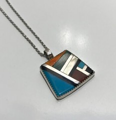 Vtg 925 Frank & Brihilda Coriz Multi-stone Pendant on 14K White Gold Rope Chain