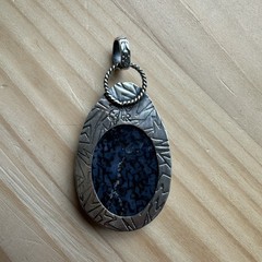 Paul Rossman CSHR Pendant 2 Inch Blue Fossil Dino Bone 925 Sterling 12.0g USA