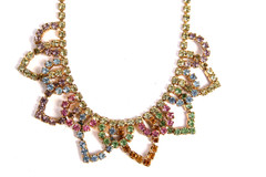 Vintage Multicolor Rhinestone Climber Clip On Earrings & Choker Necklace Set