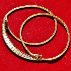 14k multi tone gold necklace Italian 16.0″ link chain vintage handmade 7.6gr