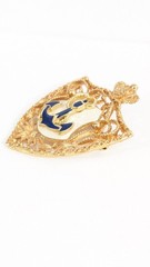 Nautical Anchor Shield Vintage Gold Toned Brooch Pin
