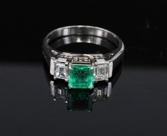 Rare 0.91ct GIA Colombian Emerald & 0.78ct Diamond Platinum Ring, Size 8.5