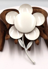 Vintage 1950s or 1960s Large White Enamel Mod Daisy Flower Brooch 4.24 Inches