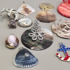 Vintage Mother of Pearl Pendant Lot of 15 Beach Shell Anchor Palm Tree