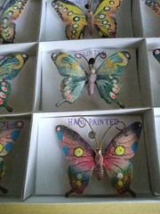 Vintage 1960’s New Old Stock Box Of 12 Metal Sugar Butterfly Pins Brooches MINT